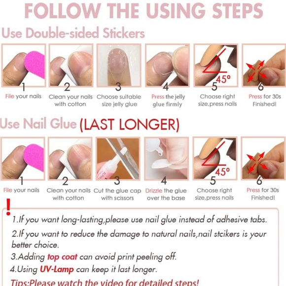 Glossy Press on Nails Long With Red Cherry Glitter Red With Nail Glue 24 PCS - Picture 5 of 5